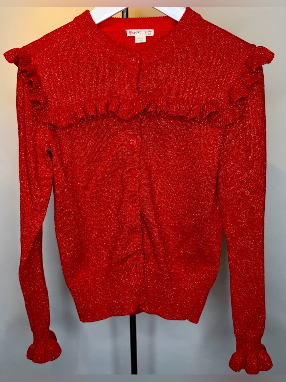 Crewcuts Girls’ Sparkly Ruffle-Trimmed Cardigan Sweater